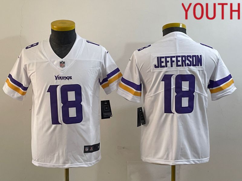 Youth Minnesota Vikings #18 Jefferson White Nike Vapor Limited NFL Jersey style 1->youth mlb jersey->Youth Jersey